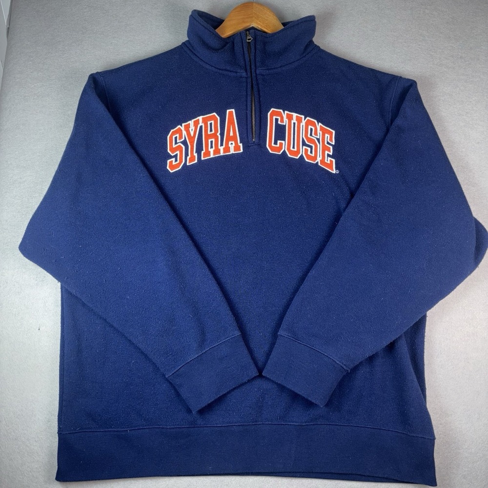 Syracuse Quarter Zip Sweatshirt Men's Size XL Classic Orange & Navy Blue Fleece